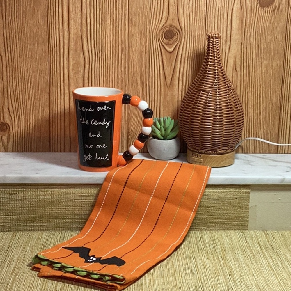 Orange and Black Mug with Beaded Handle